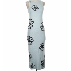 wild fable Light Blue Sleeveless Maxi Dress with Black Floral Motif